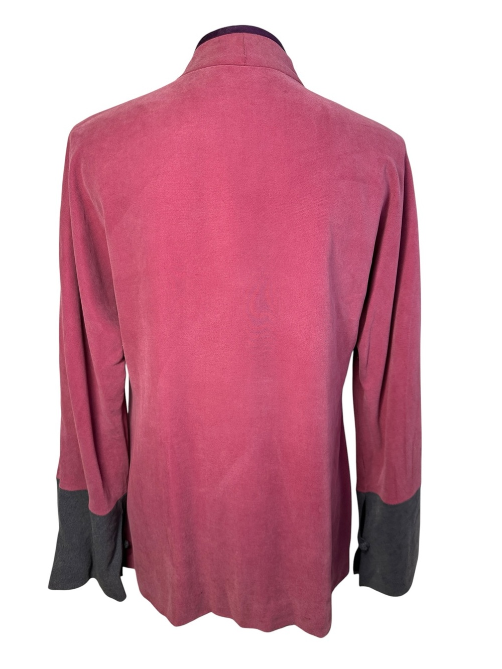 Vintage Chinese Silk Blend Frog Closure Jacket Pink Black Women M - Picture 4 of 12